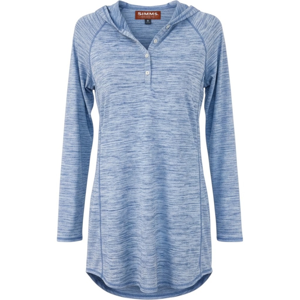 Simms Fishing Products Womens Small Blue Space Dye Henley Hoodie Long Sleeve Top